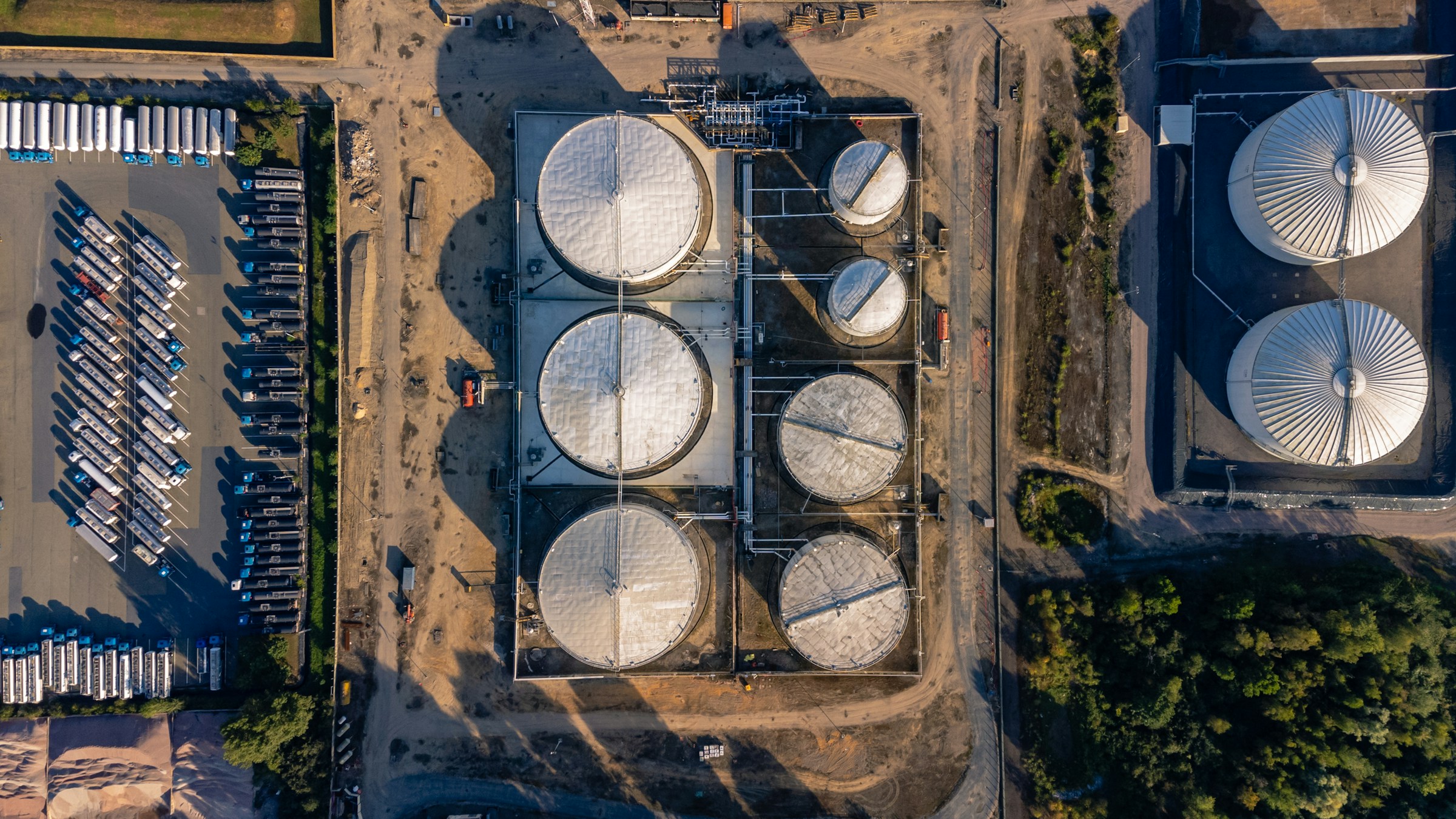 Aerial view of a petroleum storage terminal